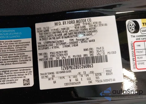 2013 Ford Shelby Gt500 z USA, uszkodzony, nr VIN 1ZVBP8JZ8D5260863